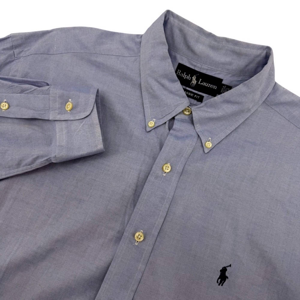 Ralph Lauren Button Down Shirt Mens 16.5 34/35 XL‎ Blue Classic Fit Long Sleeve